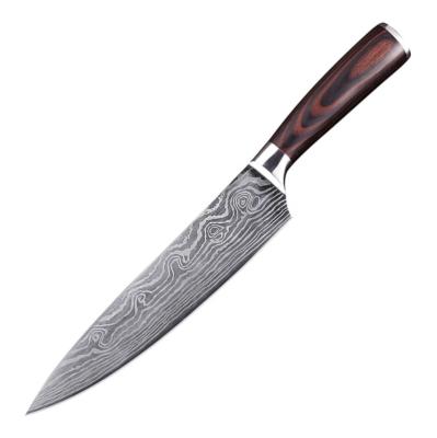 China Stocked 8 Inches Molybdenum Vanadium Steel Incredibly Sharp High Quality Knife With Laser Pattern Chef Kitchen for sale