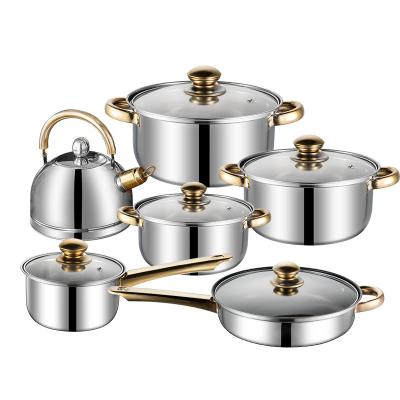 China Viable Factory Direct Pan Cookware Sets Stainless Steel Pots and Pans Cookware Sets Gold Nonstick Handle for sale