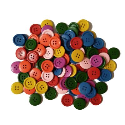 China Sustainable Mixed Pure Candy Color Round Carving Wooden Buttons For DIY Using for sale