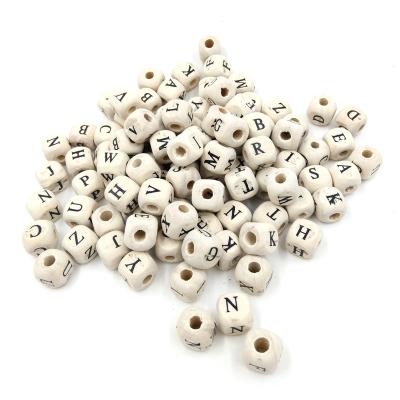 China Decoration 10mm Bulk English Letters Natural Wooden Beads For Crafts for sale