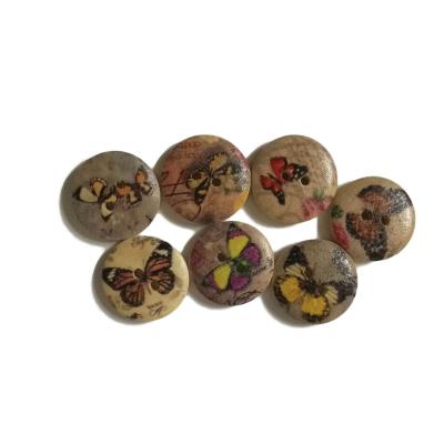 China High Grade Sustainable Pattern 2 Hole Round Wooden Butterfly Button For Kids for sale