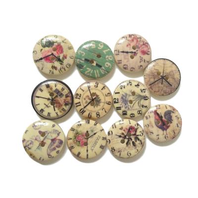 China 50pcs 20mm Decorative Crafts Retro Clock Color Wooden Button Viable Color Printing for sale