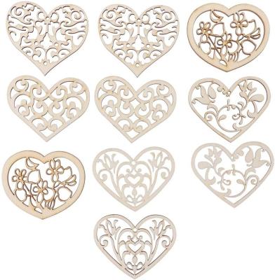 China Europe 10pcs Wood Heart Shaped Slice Laser Cavity Carving Wood Crafts for sale