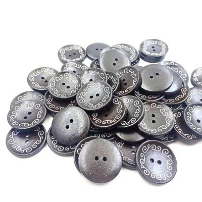 China 100pcs Europe Natural Fashion Black Wooden Button Around 30mm Diameter With 2 Holes For DIY Sewing Craft for sale