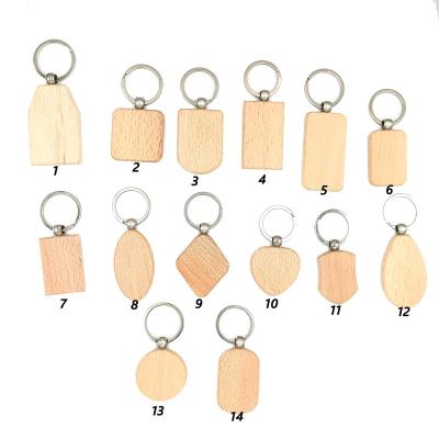 China Wholesale Unfinished Folk Art Custom Key Chain Rectangle Heart Wooden Pendant Square Round Oval Single Wooden White for sale