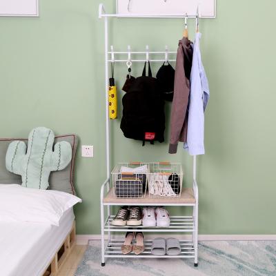 China Heavy Duty Heavy Duty Metal Clothes Garment Entryway Bench Coat Rack With Shoe Rack for sale