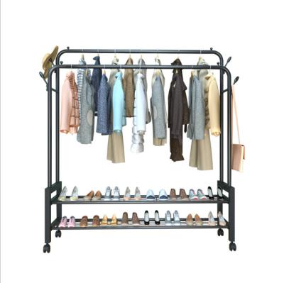 China Portable Space Saving Clothing Rack Multi Functional Double Pole Cloth Rack Hanger for sale