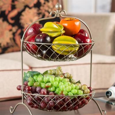 China Fruit Vegetable Display Rack Double Layer Fruit Rack Display Stand Metal Stored Fruit Basket for sale