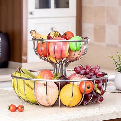 China Wholesale Custom Iron Wire Metal 2 Tiers Fruit Basket Display Rack Stocked Vegetable Fruit Basket for sale