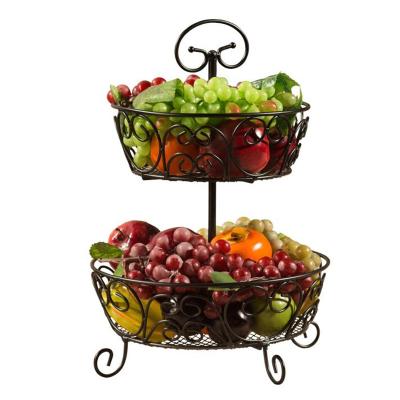 China 2 Tier Metal Blackboard Stored Standing Fruit Vegetable Display Rackstainless Steel Wire Fruit Basket for sale