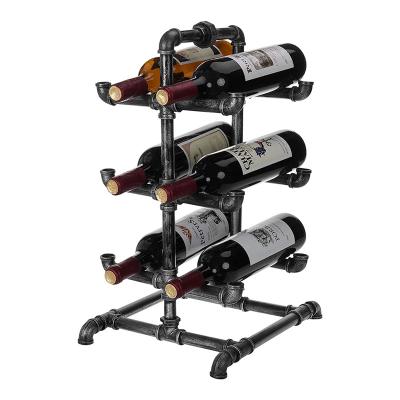 China Industrial Style Matte Metal Pipe Black Powder Coating Bottle Rack Metal Pipe Wine Rack High Quality Industrial Table Rack for sale