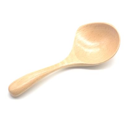 China Table Sustainable Korean 16cm Soup Round Wooden Spoon With Short Handle for sale