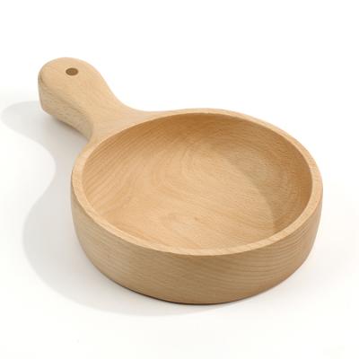 China Sustainable Single Serving Beech Wood Salad Bowl With Handle for sale