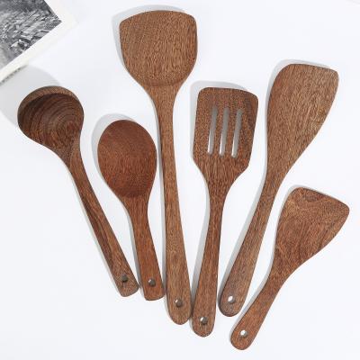 China Best Selling Long Lasting Handle 6 PCS Non-Stick Spoons Spatula Cookware Wooden Kitchen Utensils Set For Baking for sale