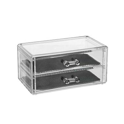 China Factory Supply 2 Drawers Viable Acrylic Makeup Organizer Clear Jewelry Box for sale