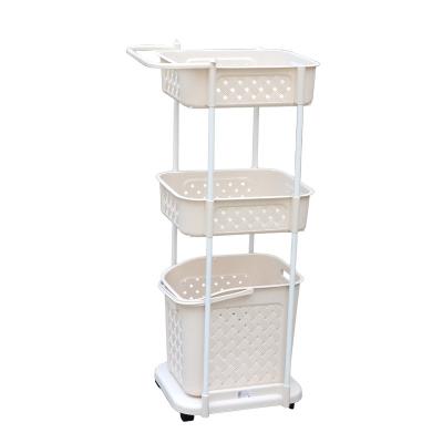 China Sustainable Kitchen Office Multi-Layer Bathroom Storage Basket Laundry Basket With Wheels And Handle for sale