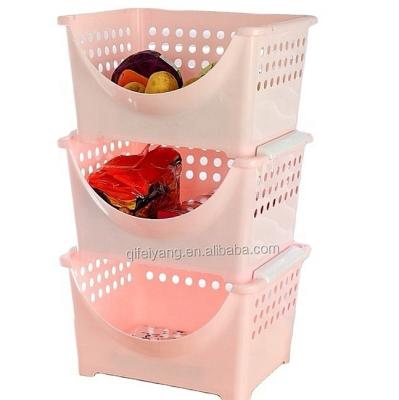 China New Sustainable Household Storage Basket Plastic Front Open Stackable Bathroom Living Room Kitchen Storage Basket for sale