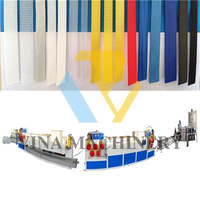 China Bar Recycled Plastic PET Flakes Produced Belt Production Line Double Extruder Model Belt Making Machine for sale