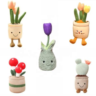 China Fun Tulip Face Green Plant Plush Toy Literary Fan Cute Succulent Potted Toy Smile Face Tulip Plush Toy With Tag For Kid for sale