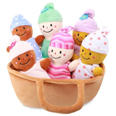 China Soft Multicultural Sensory Babies Gift Basket Plush Baby Dolls Toy Set 6 Piece Interchangeable Clothes Stuffed Plush Figures For All for sale