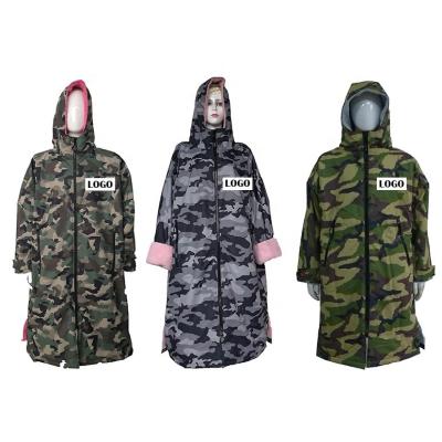 China Custom Logo Camouflage Windproof Printing Loose Long With Warm Fleece Striped Beach Surf Swim Robe Waterproof Jacket Coat for sale