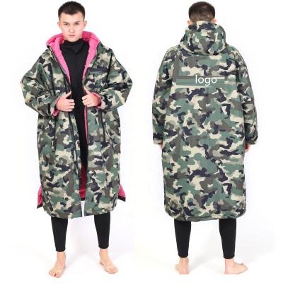 China Professional Waterproof Windproof Fabric Camouflage Surf Poncho Towel Change Dry Surf Robe Coat Sherpa Fleece Lining For Adults Kids for sale