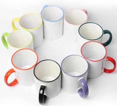 China 11oz Coated Coffee Mug Rim And Round Handle Mug Viable Colorful Custom Blank Sublimation for sale