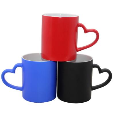 China Sublimation Mug Heart Matte Color Changing Cup DIY Ceramic Frosted Color Changing Mug for sale