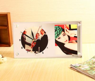 China Wholesale Environmentally Friendly Glass Mirror Edge Clock Sublimation Photo Transparent Frame Clock for sale