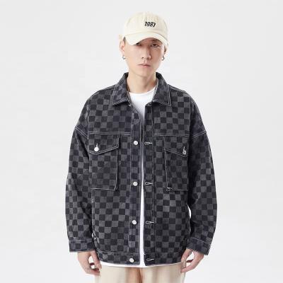 China 2022 Sustainable New Arrival Denim Jacket Manufacturer Design Black Color Men's Lattice Denim Jacket for sale