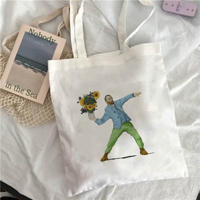 China Cute Folding Shoulder Bag Harajuku Tote Reusable Female Shopping Bag Logo Printed Van Gogh Shopper Bag Art Oil Painting Graphic Canvas for sale