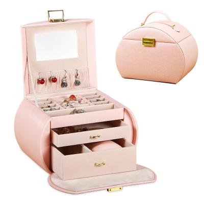 China Birthday Gift Fashion Customized Luxury Jewelry Storage Box With Drawer Mirror Wooden Earrings Waterproof Jewelry Bag for sale