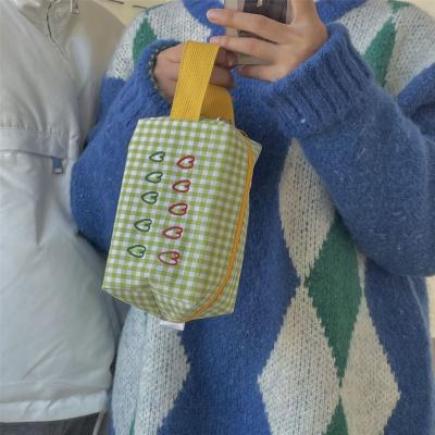 China Wholesale Fashion Green Plaid Waterproof To Make Up Bag Travel Cute Portable Toiletry Cosmetic Bag For Girl for sale