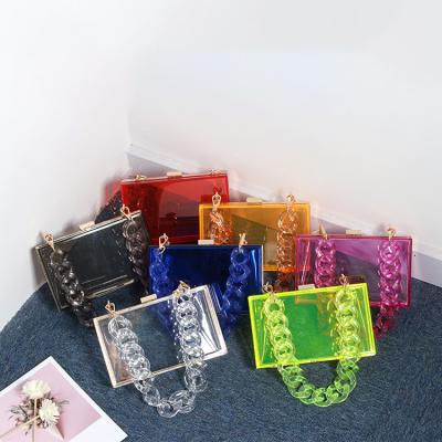 China 2021 High Quality Clear Crystal Wedding Party Handbag Women Square Evening Clutch Bag Acrylic Clutch Purse Chain Bag for sale