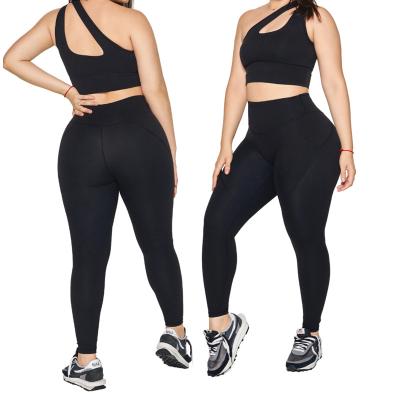 China Breathable High Quality One Shoulder Sports Support Bra And Stretch Legging Sets Plus Size Women's Sports Wear for sale