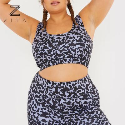 China Breathable Custom Sustainable Fashion Leopard Print Stretch Women Plus Size Workout Crop Top for sale