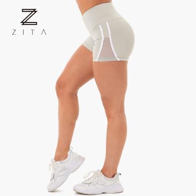 China Hot Sale Breathable Cross Over Belt Workout Adjustment Booty Shorts Mesh Insert Gym Yoga Shorts For Pilates for sale