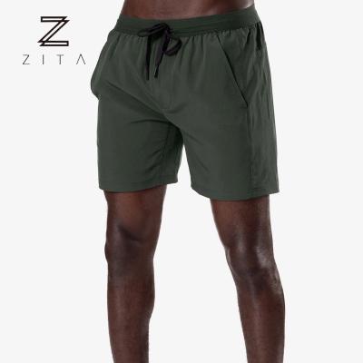 China Breathable Custom Design Workout Active Wear Dark Green 2-in-1 Gym Men's Sports 3/4-Length Plain Shorts for sale