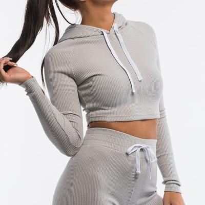 China High Quality Breathable Ribbed Crop Tops Women Relieve Breathable Sweat Tops Wholesale Private Label Crop Sweatshirts for sale