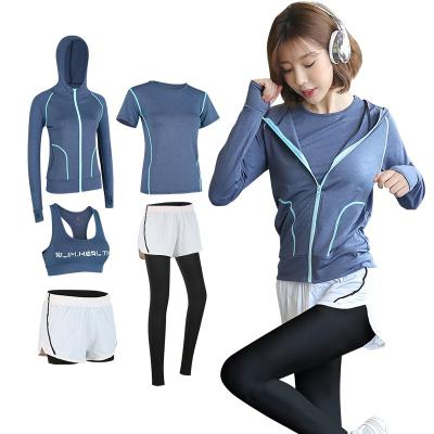 China Breathable Fitness 5 Pieces Suit Wholesale Gym Sportswear Women Jogging Slim Fit Tracksuits For Sports for sale