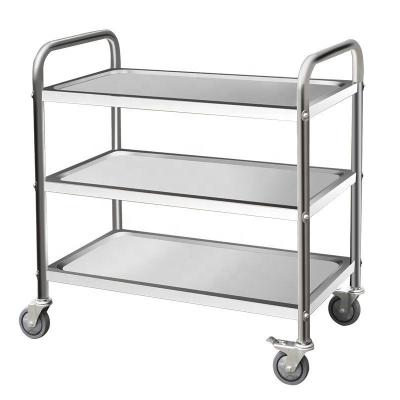 China Full Stainless Steel Trolley 3 Shelves Serving Cart Stainless Steel Collecting Trolley for sale