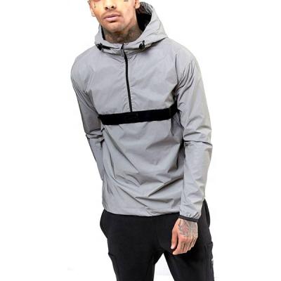 China Viable Viable High Quality Custom Made Mens Silver Reflective Pullover Anorak Jacket With Hood for sale