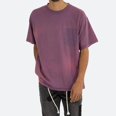 China Wholesale Vintage Distressed Purple Short Sleeve Cotton Men's Breathable Breathable T-shirt Loose Thin Sleeve T-shirt Men's Breathable T-Shirt for sale