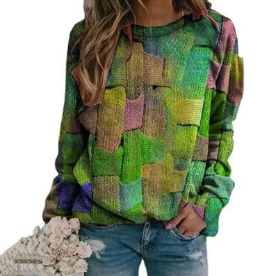 China Anti-Wrinkle Winter Lady Round Neck Rhomb Knitted Long Sleeve Blouse Multicolor Female Sweaters Women Elegant Tops for sale