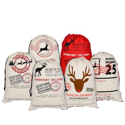 China Christamas Decoration Christmas Cotton Canvas Drawstring Sack Bags For Santa Gifts Stockings Candy Nuts Package Reindeer Gifts Bag for sale