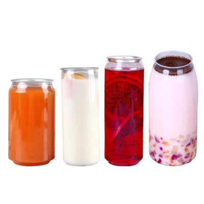 China Easy Open Pet Can 330 500 Custom 650ml 53mm 202 Transparent Soft Drink Can Plastic Soda Can Beverage Cans With Easy Open End for sale