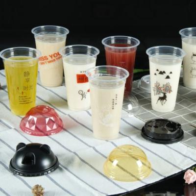 China Clear 16oz Disposable Eco Friendly Disposable Cups Logo Coffee Milk Pet Plastic Cups With Lids For Party Dinner Drinks for sale