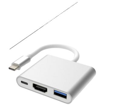 China Computer Mobile Devices .desk for Macbook, Matebook, Chromebook 3 in 1 Aluminum Housing Type-C HDMI USB 3.0 USB-C Hub Palladium Adapter for sale