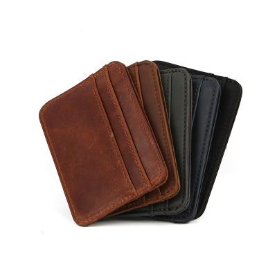 China Custom Slim Genuine Leather Wallet Anti-theft Credit Card Holder Crazy Horse Card Holder FSW79 for sale