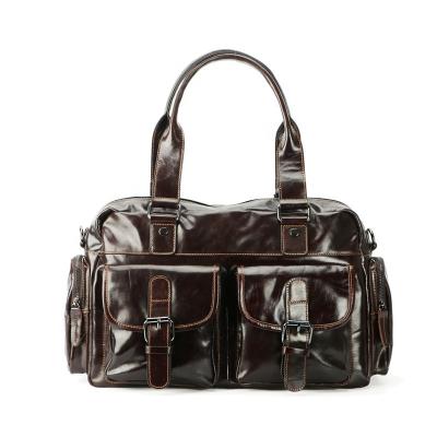 China With handle genuine leather vintage coffee handbag tote travel unisex bag FSM71 for sale